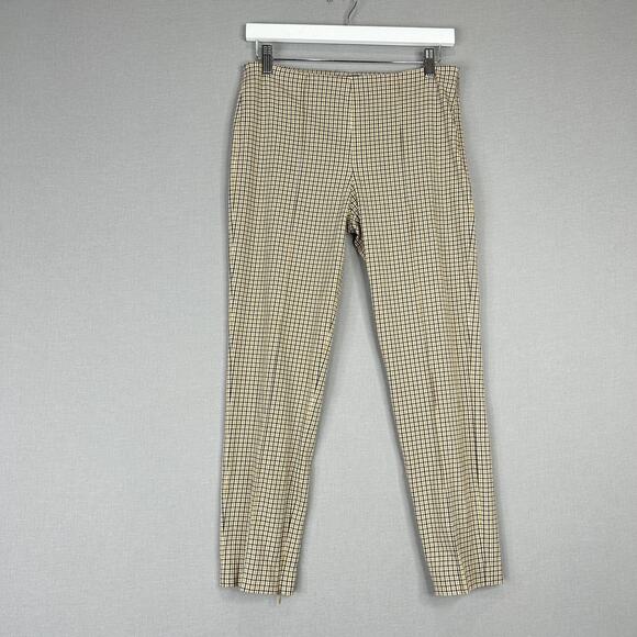 Theory Alettah Ainsley Pants 4 Womens Tan Plaid Check Trouser Academia Twee Prep - Picture 1 of 12